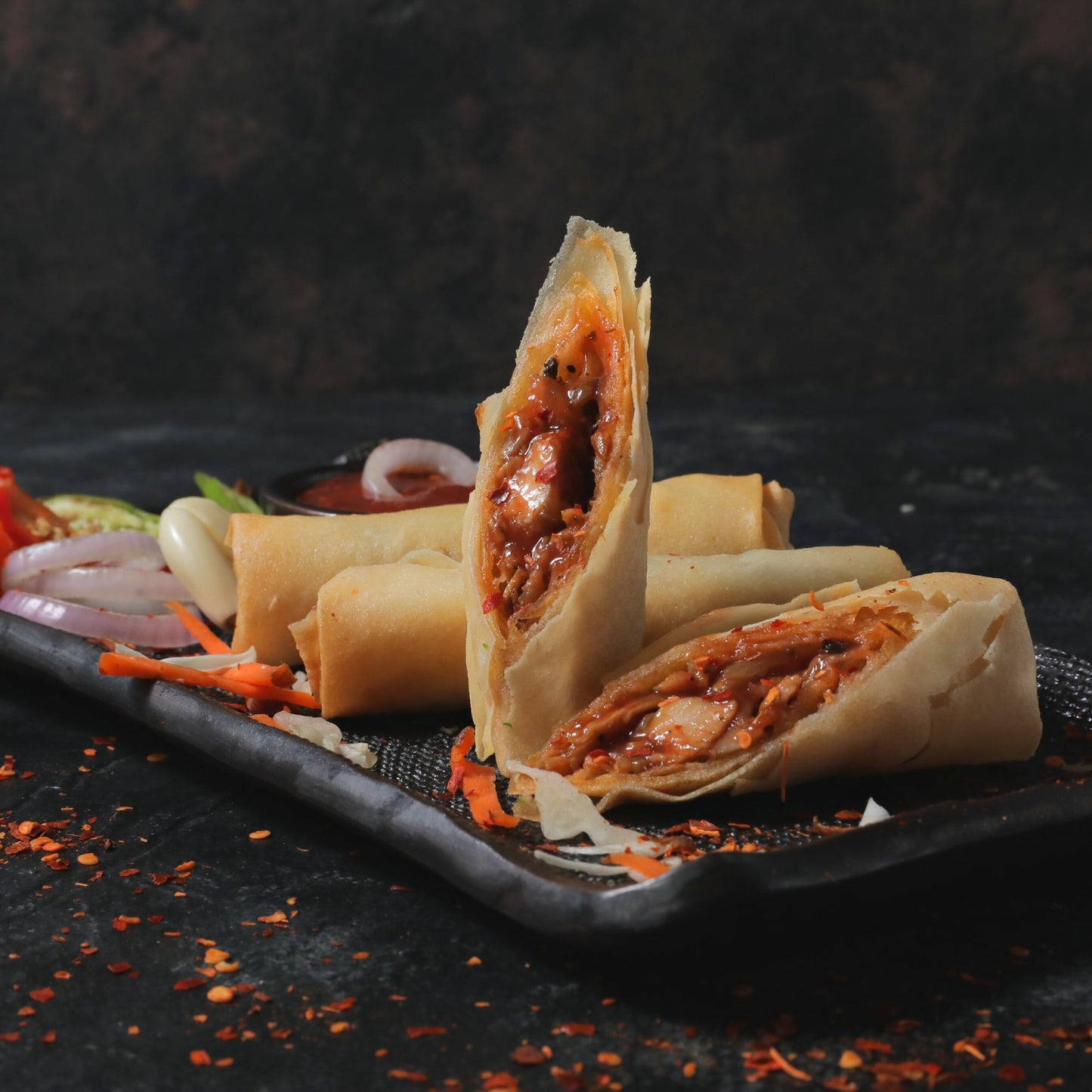 6 springs rolls with dippings + 2 noodles + 2 Mojitos of your choice for 2 people at Spring Rolls, One Galle face