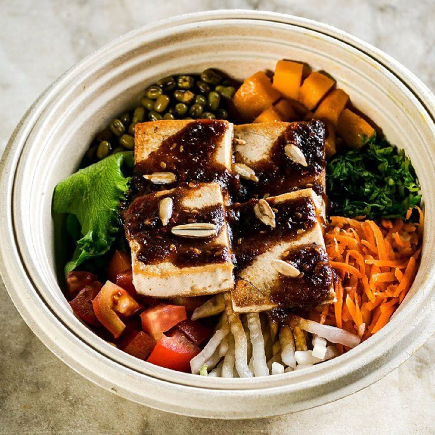 -50% for Superfood Harvest Bowl to choose from meat, vegan and vegetarian options: nutritious, filling and delicious meal in a botanical setting