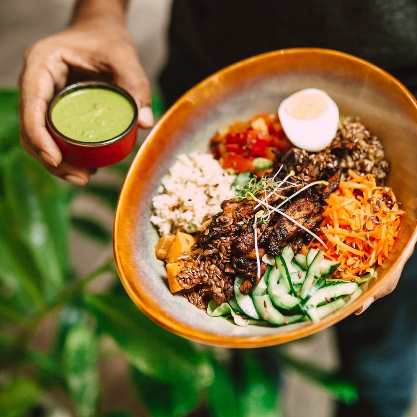 -50% for Superfood Harvest Bowl to choose from meat, vegan and vegetarian options: nutritious, filling and delicious meal in a botanical setting