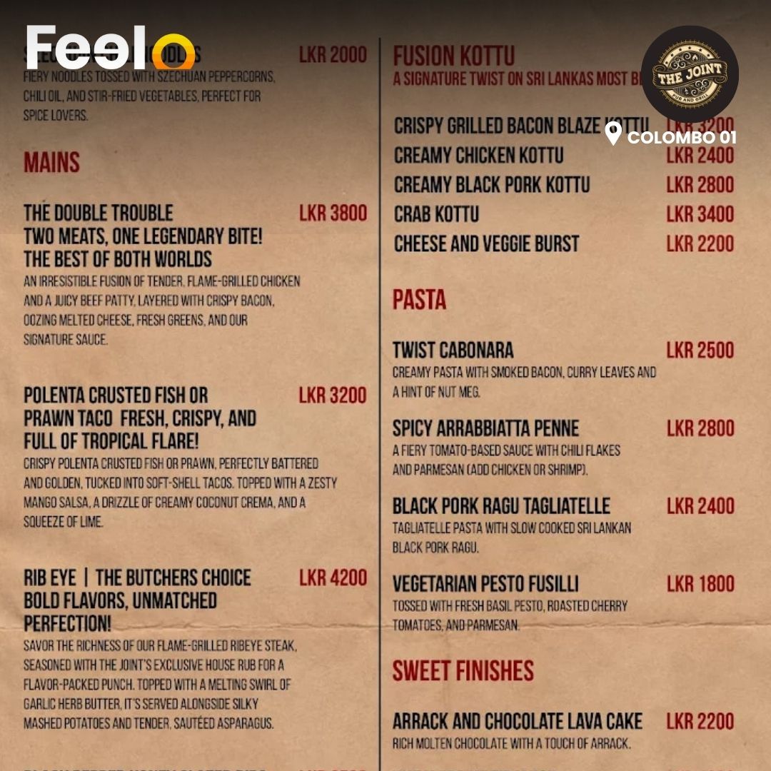 1x Crispy Grilled Bacon Blazed Kottu + 1x Starter of Your Choice at The Joint Pub & Grill | Colombo 01