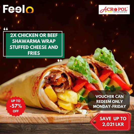 2x Chicken or Beef Shawarma Wrap Staffed Cheese and Fries at Acropol