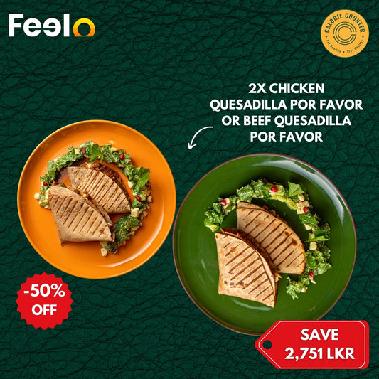 2x Chicken Quesadilla Por Favor or Beef Quesadilla Por Favor with clear calorie counts