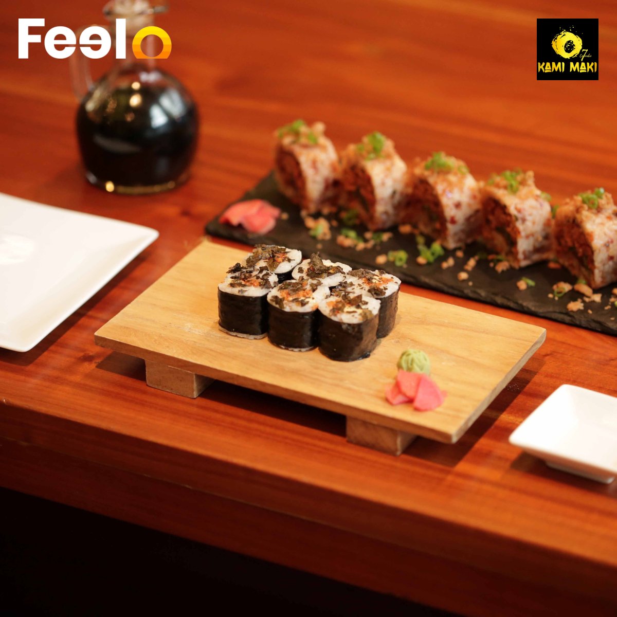 12x authentic Sushi pieces: Choose from Spicy Crab Salad, Avocado & Bell Pepper, or Teriyaki Chicken Rolls - Kami Maki, Colombo 07 | Feelo