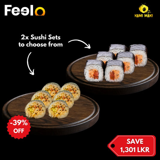 12x authentic Sushi pieces: Choose from Spicy Crab Salad, Avocado & Bell Pepper, or Teriyaki Chicken Rolls - Kami Maki, Colombo 07 | Feelo