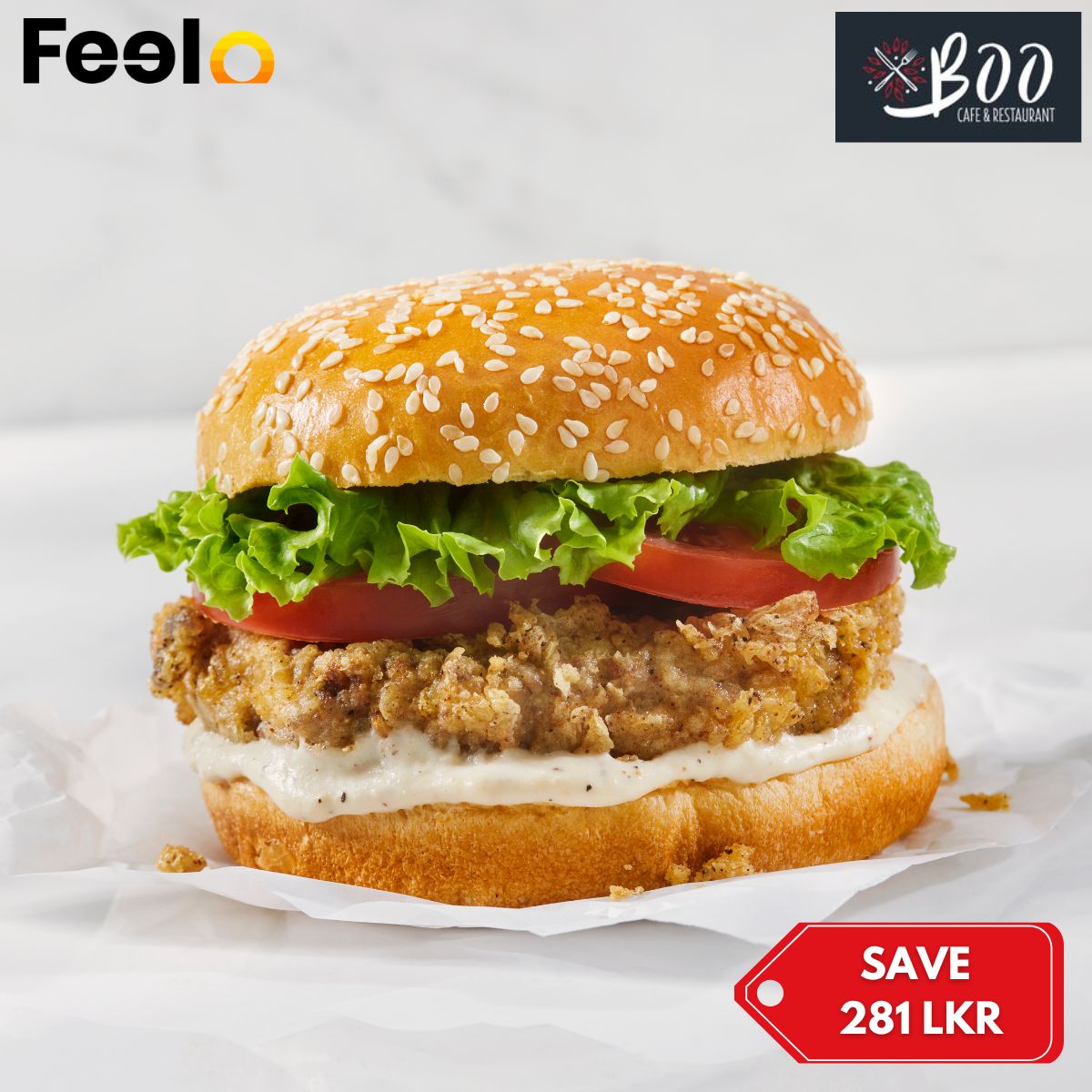 1x Chicken or Beef Burger from BOO Cafè & Restaurant - BOO Cafè & Restaurant, Nugegoda | Feelo