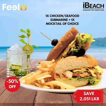 1x Chicken or Seafood Submarine with 1x Choice of Mocktail from IBEACH Restaurant - IBEACH Restaurent, 39/6, Frazer Avenue, Dehiwala, Sri Lanka | Feelo