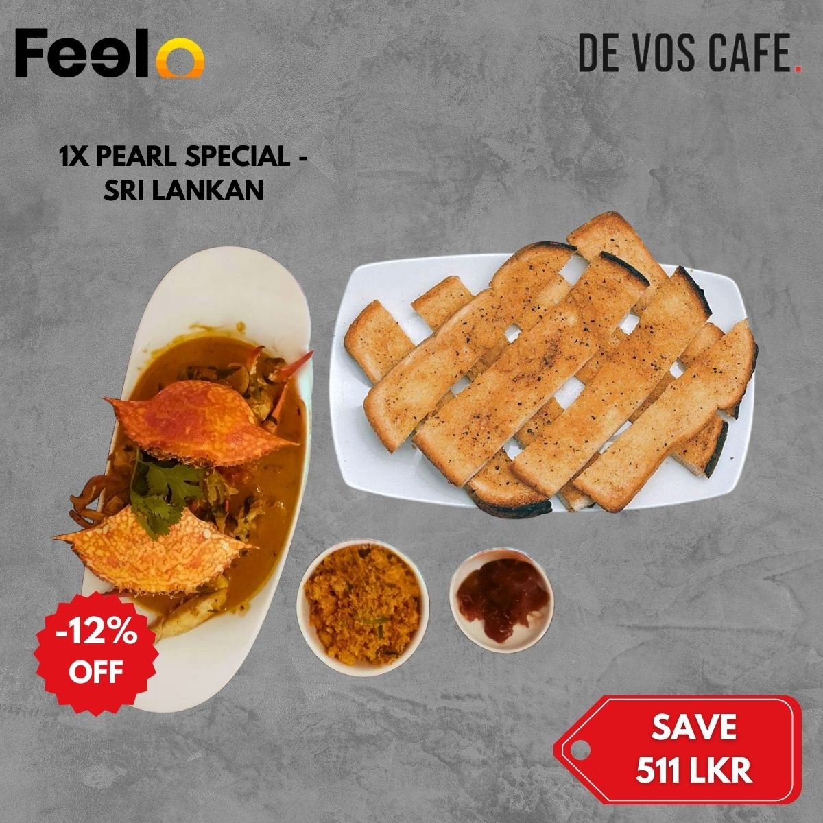 1x Crab or Prawn Curry with 1x Coconut Sambal, 1x Mango Chutney and Crispy Roast Bread: De Vos Cafe's Pearl Special - De Vos Cafe, Colombo 04 | Feelo