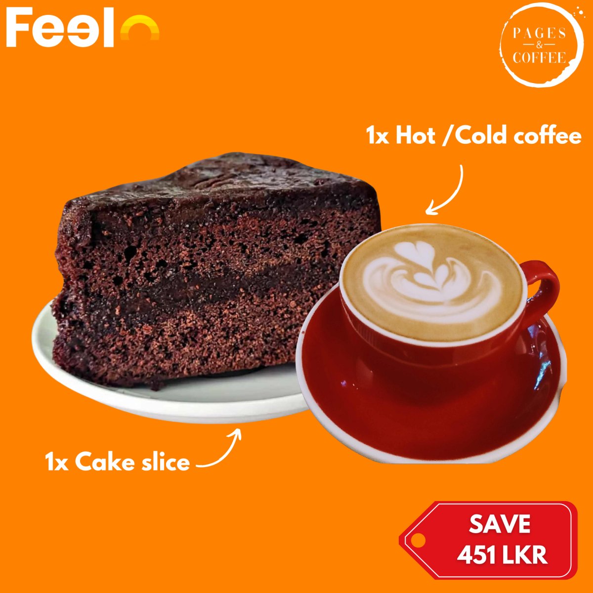 1x Delicious Cake Slice + 1x Freshly Brewed Hot or Cold Coffee of your choice - Pages & Coffee, Colombo - 06 | Feelo