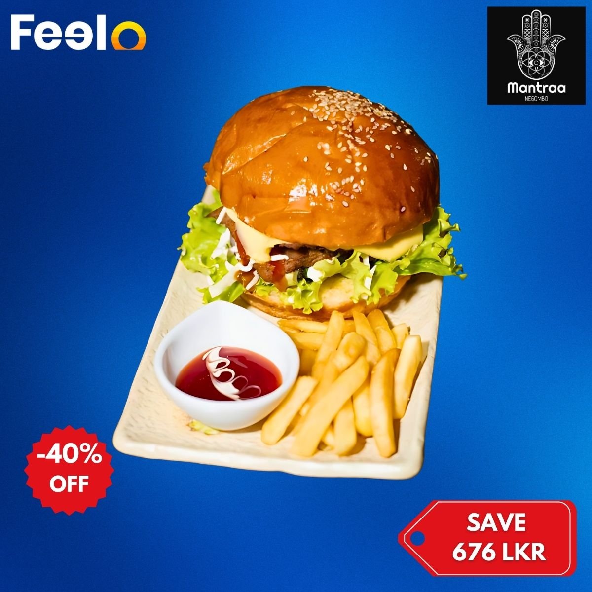 1x Double Chicken Burger or Beef Burger from Mantraa Negombo - Mantraa Negombo | Feelo