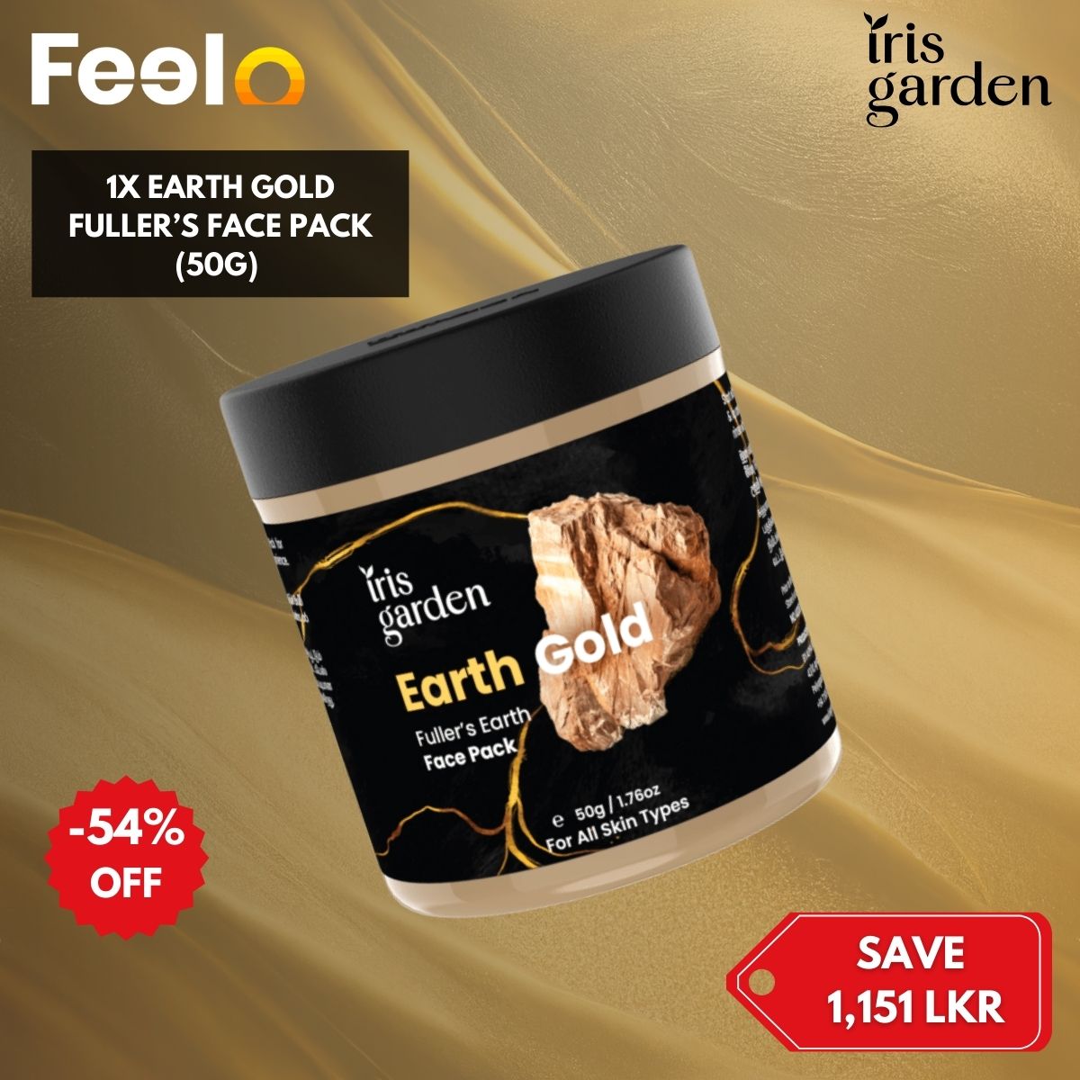 1x Earth Gold Fuller’s Face Pack (50g) to a Healthy and Glowing Skin - Iris Garden | Feelo