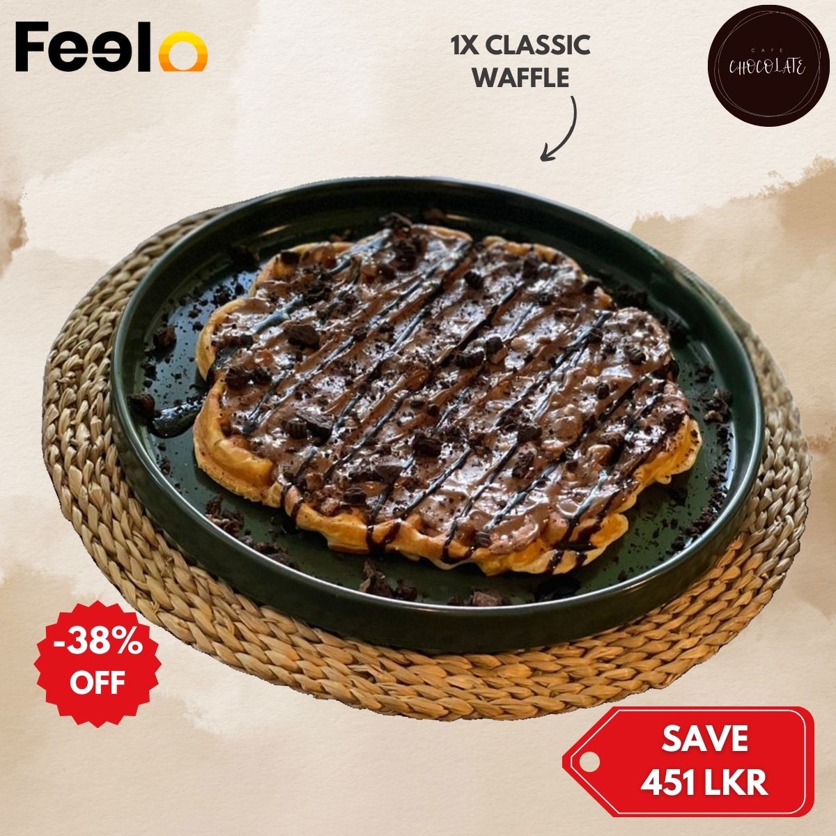 1x Golden Classic Waffle Delight at Cafe Chocolate - Café Chocolate, 8 Stratford Ave, Colombo 05 | Feelo