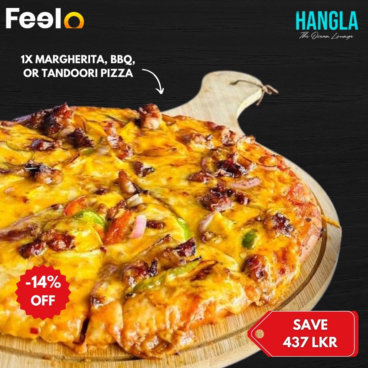 1x Margherita, BBQ, or Tandoori Pizza at HANGLA - The Ocean Lounge, One Galle Face - HANGLA - THE OCEAN LOUNGE, One Galle Face, Colombo 02 | Feelo