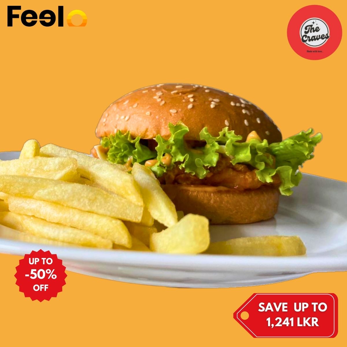 1x or 2x Savoury Burger with French Fries from The Craves - The Craves, Colombo 07 | Feelo