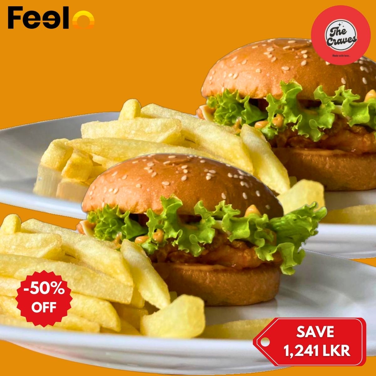 1x or 2x Savoury Burger with French Fries from The Craves - The Craves, Colombo 07 | Feelo