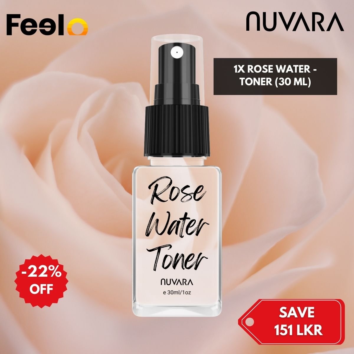 1x Rose Water Refreshing Toner (30 ml) for an Even Skin Tone - Nuvara | Feelo