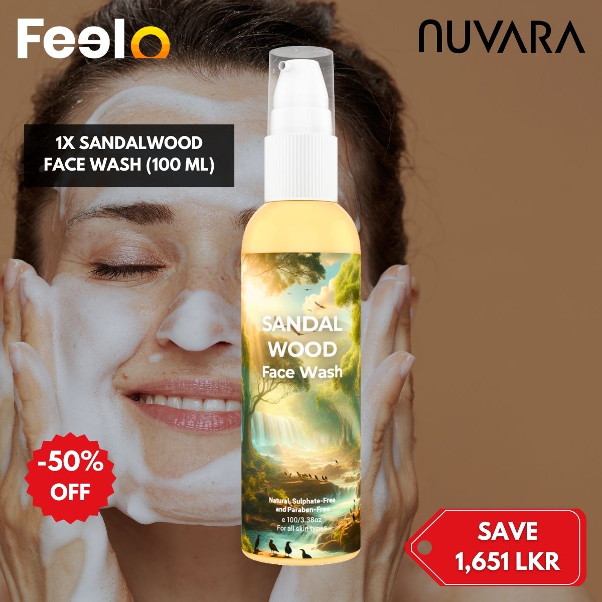 1x Sandalwood Face Wash (100 ml) for Dry & Sensitive Skin - Nuvara | Feelo