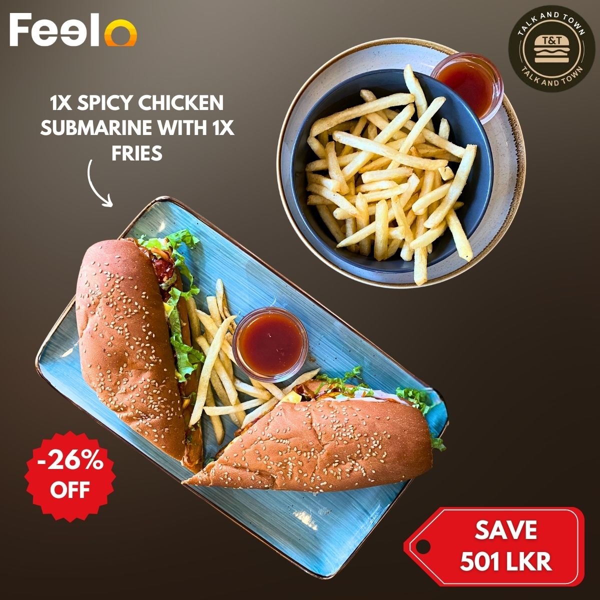 1x Spicy Chicken Sub and 1x Fries from Talk N Town - Talk N Town, Dehiwala, Sri Lanka | Feelo