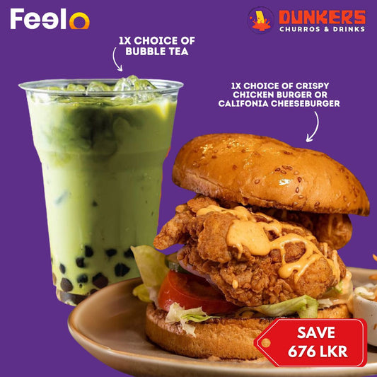 1x Tasty Burger with 1x Bubble Tea from Dunkers Churros & Drinks - Dunkers Churros & Drinks, Colombo 07 | Feelo