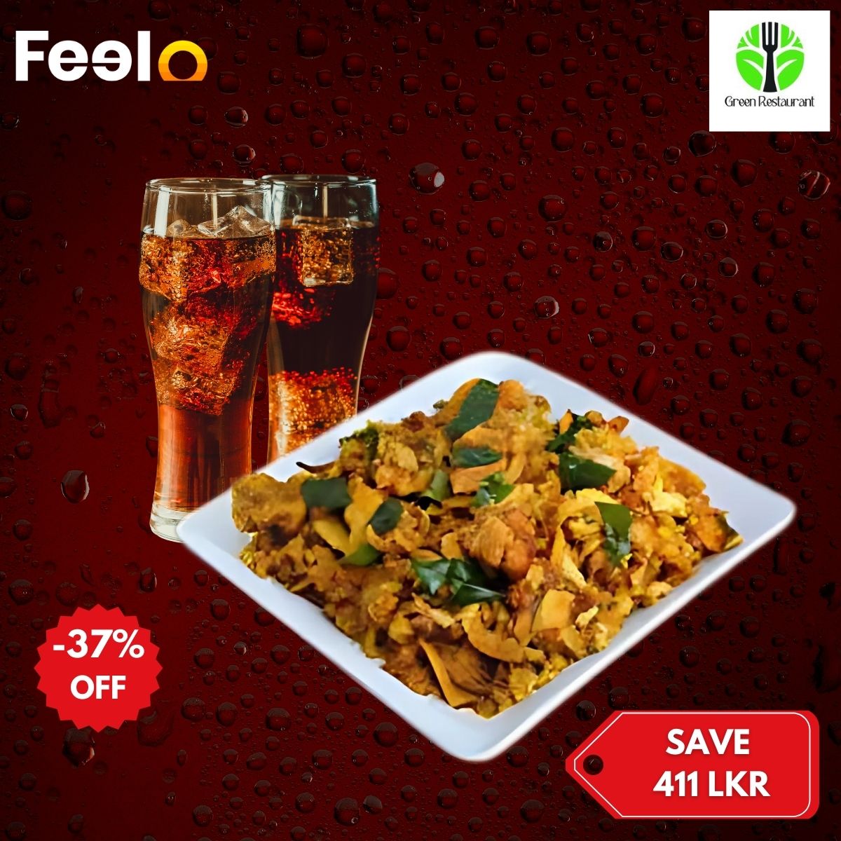 1x Tasty Large Kottu with 2x Beverages for 2 People from Green restaurant - Green restaurant Padukka | Feelo