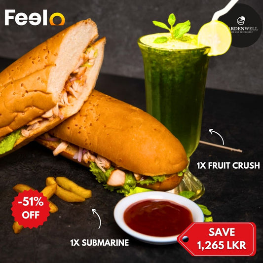 1x Tasty Submarine with 1x Fruit Crush from The Gardenwell Cafe - The Gardenwell Cafe, Kalubowila | Feelo