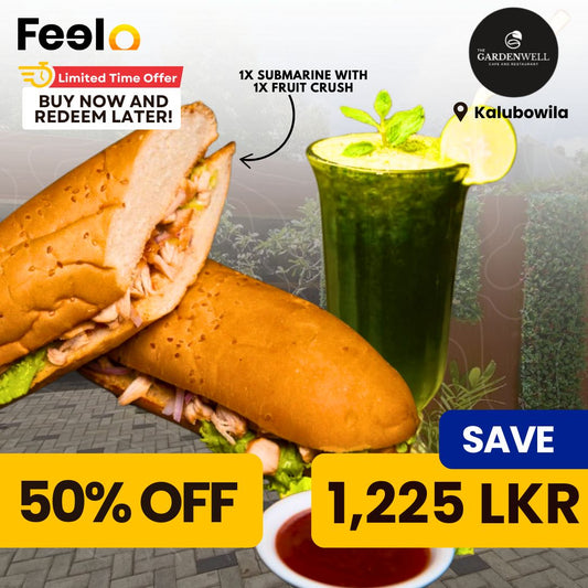 1x Tasty Submarine with 1x Fruit Crush from The Gardenwell Cafe - The Gardenwell Cafe, Kalubowila | Feelo