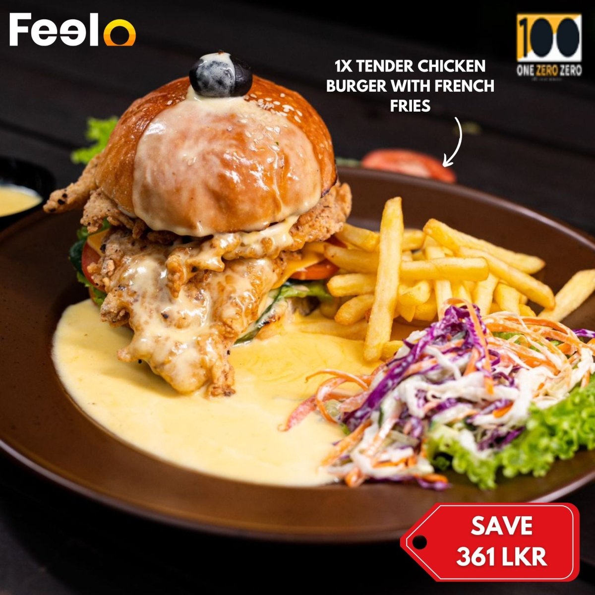 1x Tender Chicken Burger with 1x French Fries at One Zero Zero - One Zero Zero, Nugegoda | Feelo