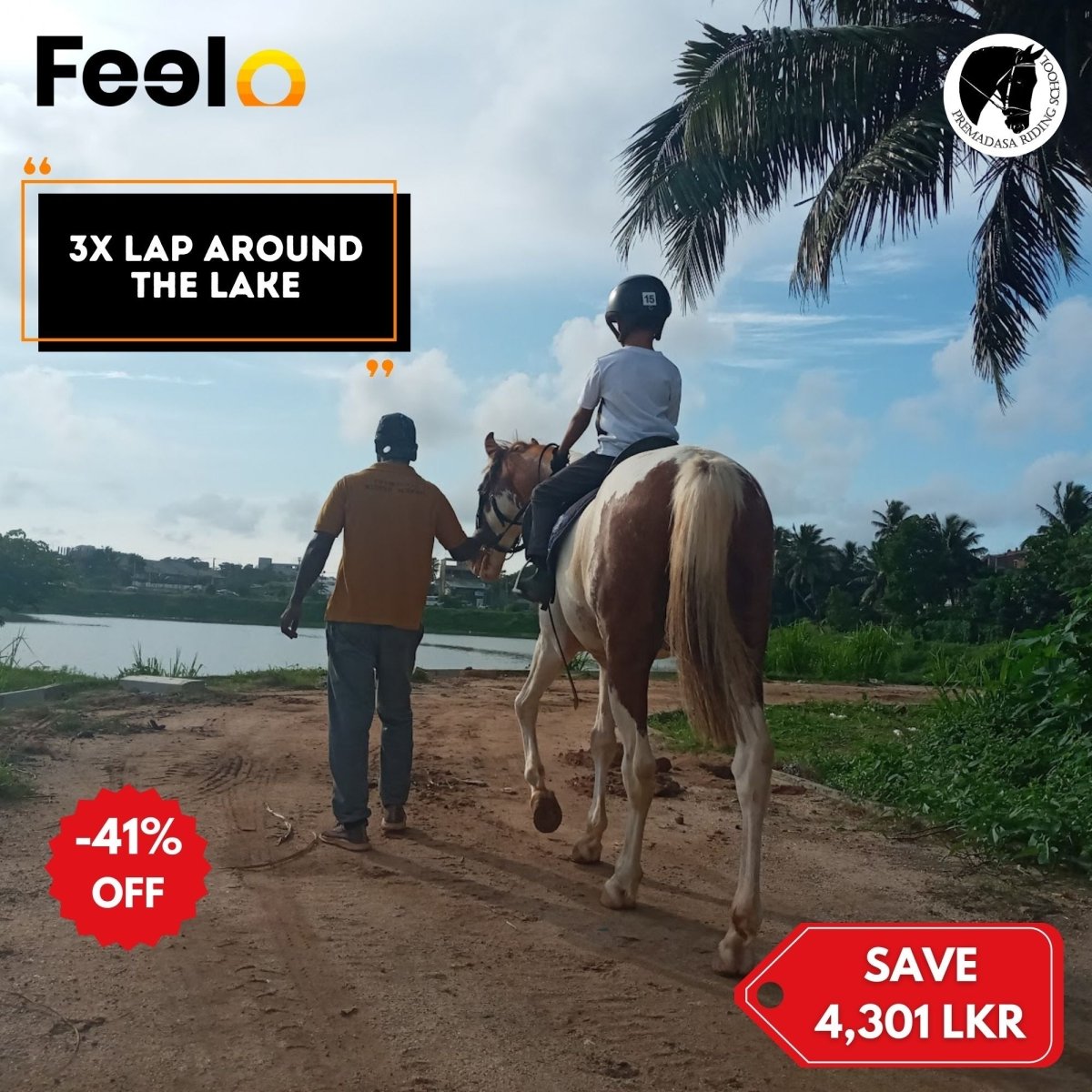 20 min, 40 min or 60 min Guided Horse Riding (laps) around a pleasing lake view - Premadasa Riding School, Nugegoda | Feelo