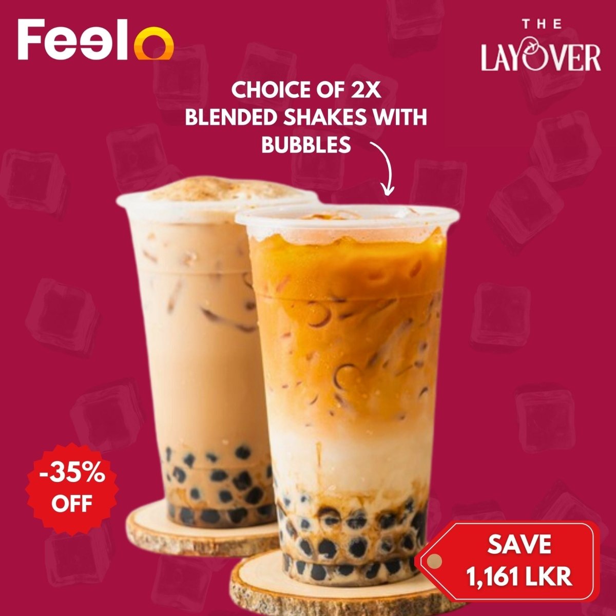 2x blended shakes with bubbles (Tapioca Black Pearls) of your choice in a relaxing atmosphere. - The Layover, Marine Drive, Colombo 03 | Feelo