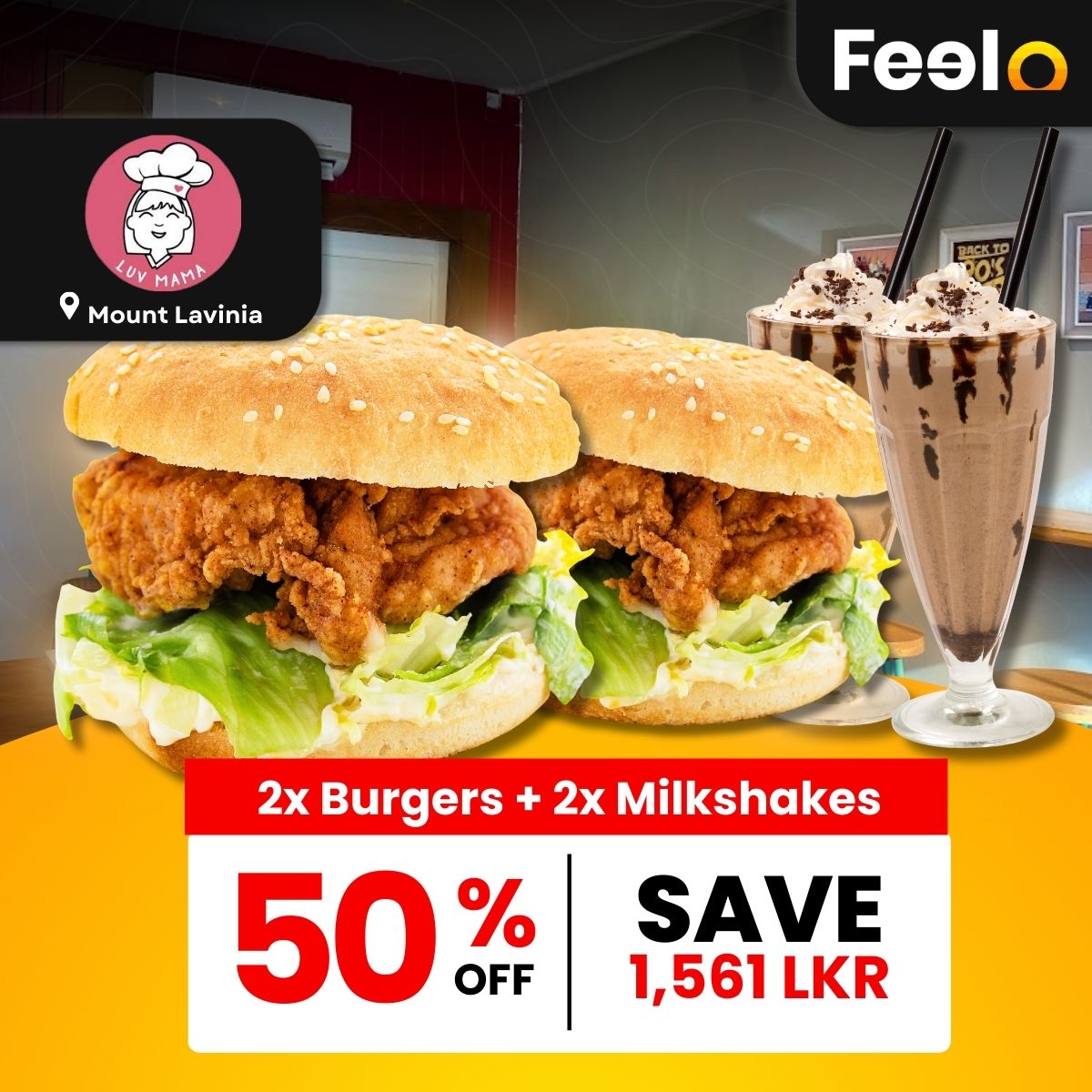 2x Burgers & 2x Milkshakes Combo from Luv Mama - Luv Mama, Mount Lavinia | Feelo