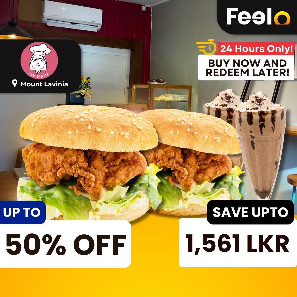 2x Burgers & 2x Milkshakes Combo from Luv Mama - Luv Mama, Mount Lavinia | Feelo