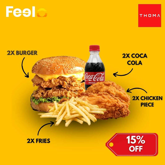 2x Crispy Chicken Burger + 2x Chicken Piece + 2x French Fries and 2x Coke for 2 people - Thoma, Colombo 13 | Feelo