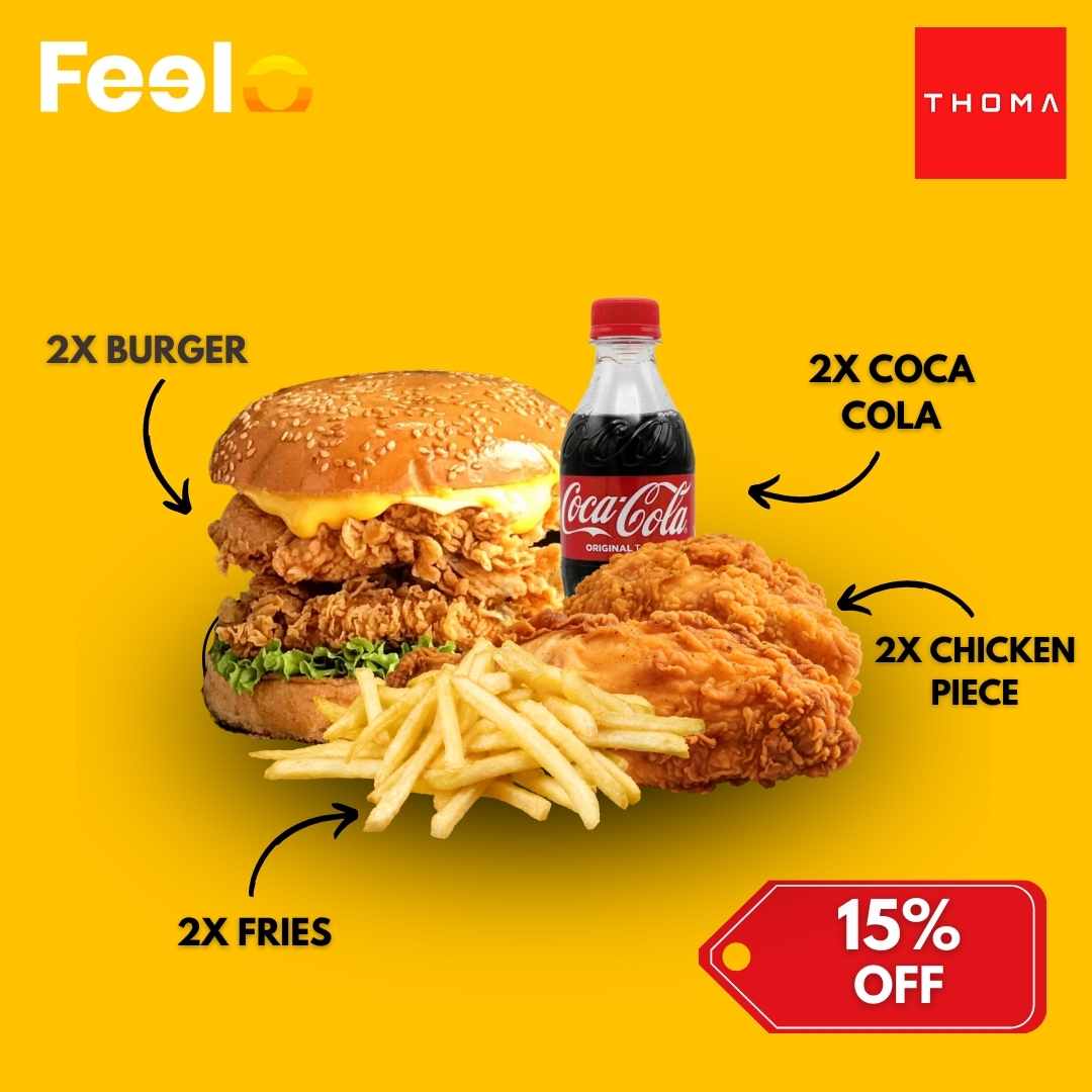 2x Crispy Chicken Burger + 2x Chicken Piece + 2x French Fries and 2x Coke for 2 people - Thoma, Colombo 13 | Feelo