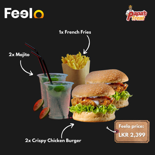 2x Crispy Chicken Burger + Regular Fries + 2x Mojito for 2 people - Papa's Treat, Colombo 13 | Feelo