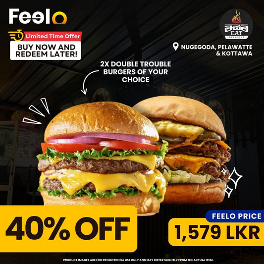 2x Double Trouble Burgers of Your Choice for 2 People at මස්ම EAT - Masma EAT BBQ | Nugegoda, Pelawatte & Kottawa - මස්ම EAT - Masma EAT BBQ, Nugegoda, Pelawatte & Kottawa | Feelo