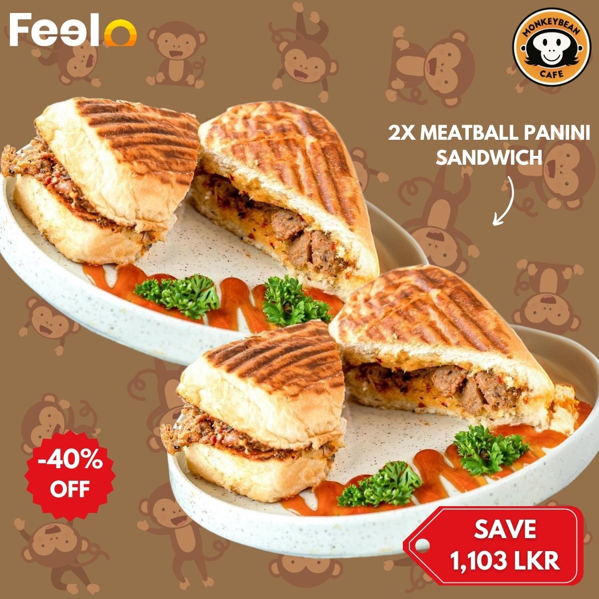 2x Golden Brown Meatball Panini Sandwiches Pair by the Sea at Monkey Bean Cafe - Monkey Bean Cafe, Colombo 03 | Feelo