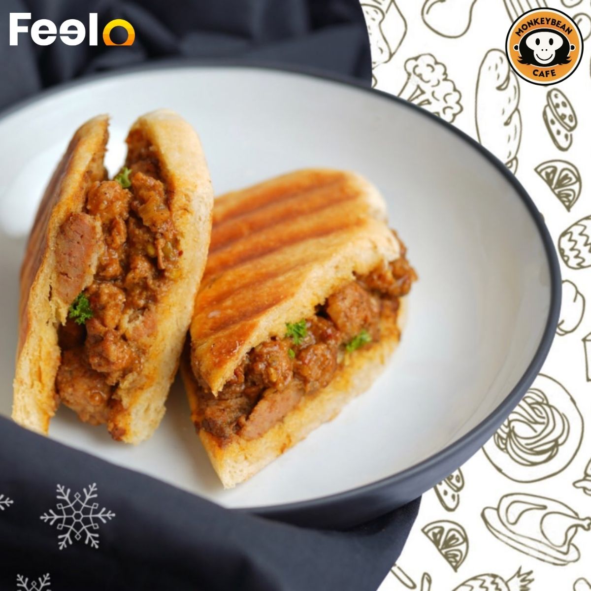 2x Golden Brown Meatball Panini Sandwiches Pair by the Sea at Monkey Bean Cafe - Monkey Bean Cafe, Colombo 03 | Feelo