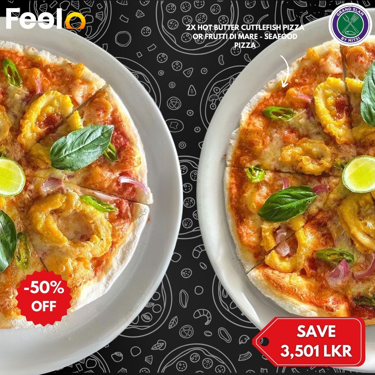 2x Hot Butter Cuttlefish Pizza or Frutti Di Mare - Seafood Pizza of choice from Grand Slam by Mitsi - Grand Slam by Mitsi, Colombo 07 | Feelo