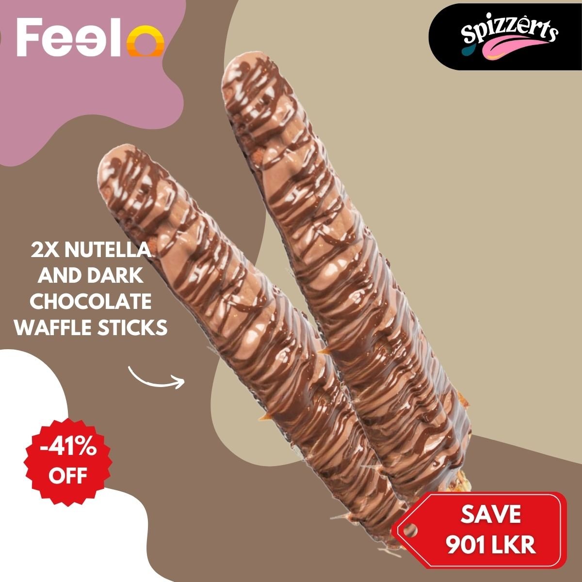 2x Nutella and Dark chocolate Waffle sticks from SPIZZERTS - SPIZZERTS, Pink Beach, 38 Frankfort Place, Marine Drive, Colombo 04 | Feelo