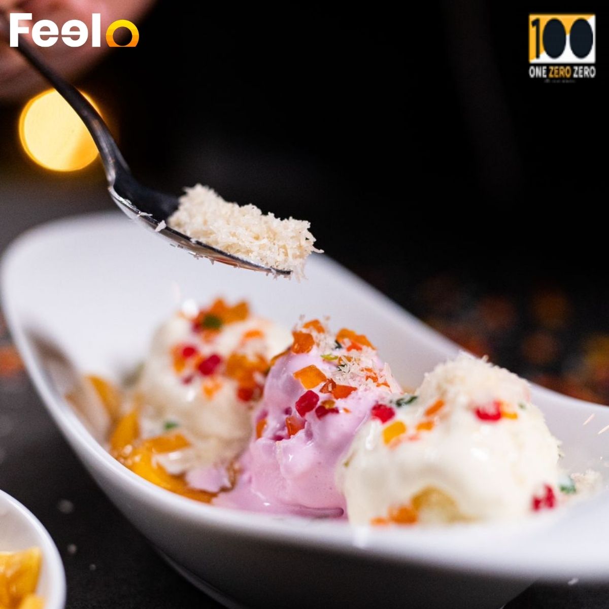 2x Pani Waraka Ice Cream with Kithul Pani and dehydrated coloured candied fruits - One Zero Zero, Nugegoda | Feelo