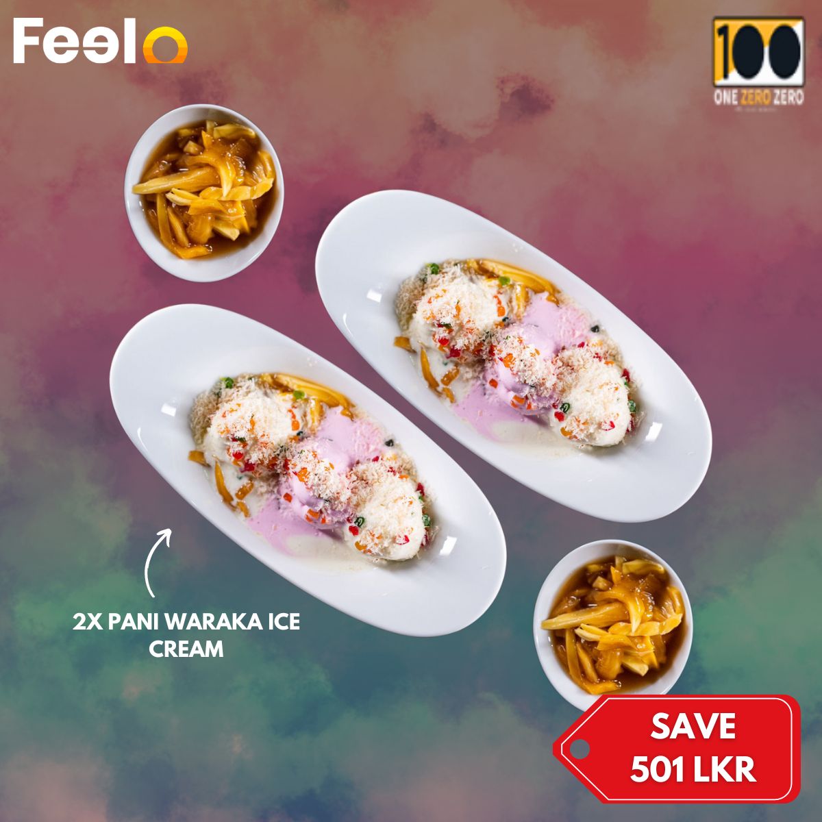 2x Pani Waraka Ice Cream with Kithul Pani and dehydrated coloured candied fruits - One Zero Zero, Nugegoda | Feelo