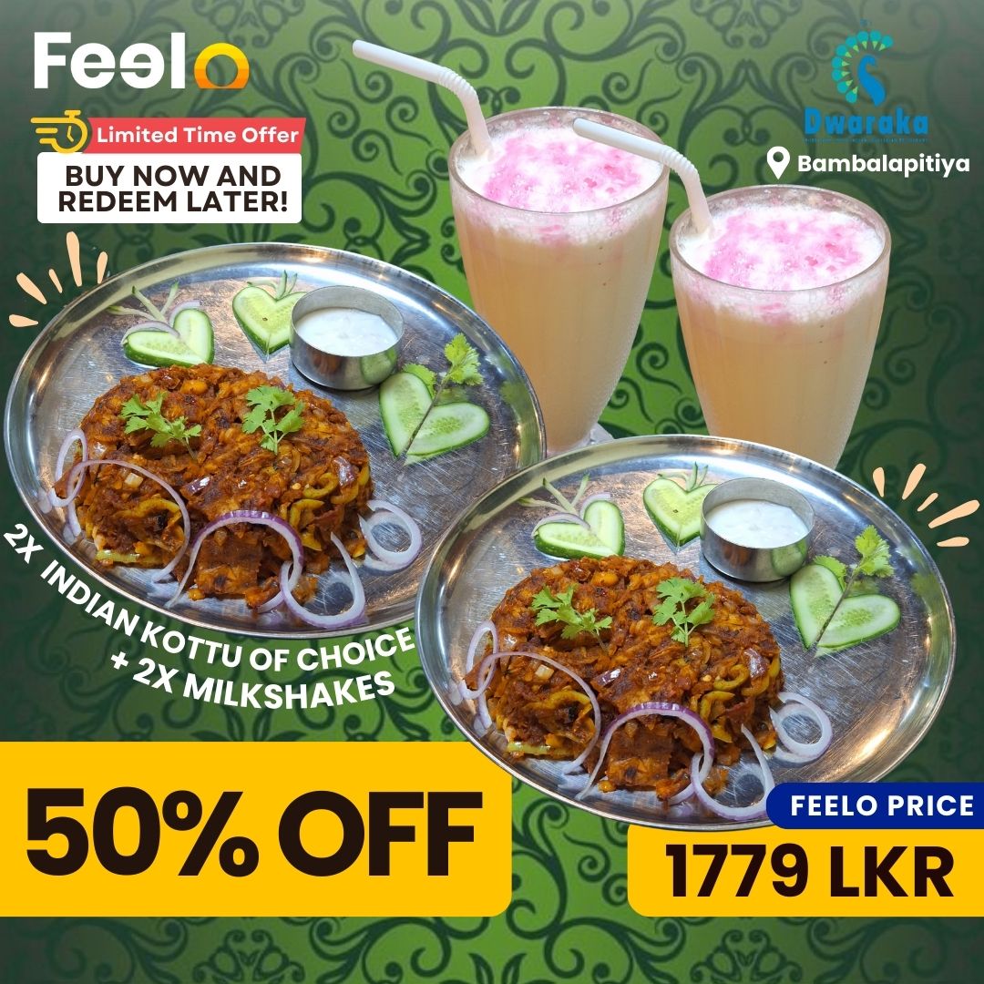 2x Parotta Kottus + 2x Milkshakes for 2 People from Dwaraka Indian Vegetarian Restaurant: The Ultimate Feast! | Bambalapitiya - Dwaraka Indian Vegetarian Restaurant, Bambalapitiya | Feelo