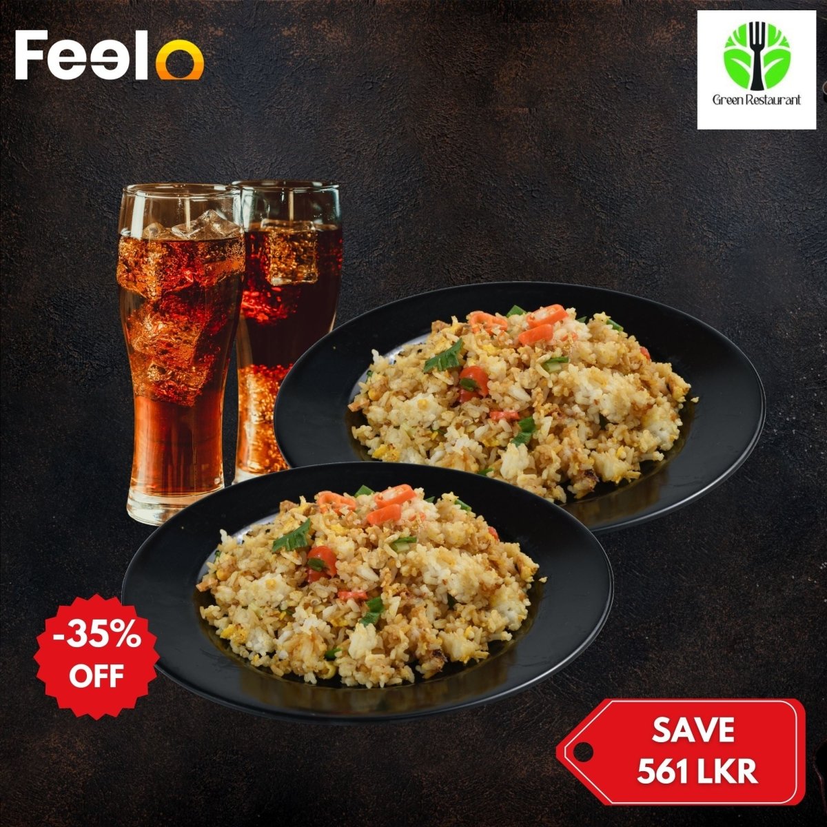 2x Spiced Fried Rice with 2x Beverages from Green restaurant - Green restaurant Padukka | Feelo