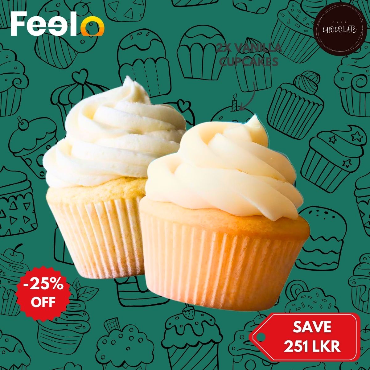 2x Sweet Vanilla Cupcakes from Cafe Chocolate for Vanilla Lovers - Café Chocolate, 8 Stratford Ave, Colombo 05 | Feelo