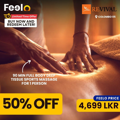 90 Min Full Body Deep Tissue Sports Massage for 2 People or 1 Person at Revival Physiotherapy & Pain Management Center | Colombo 05 - Revival Physiotherapy & Pain Management Center, Colombo 05 | Feelo
