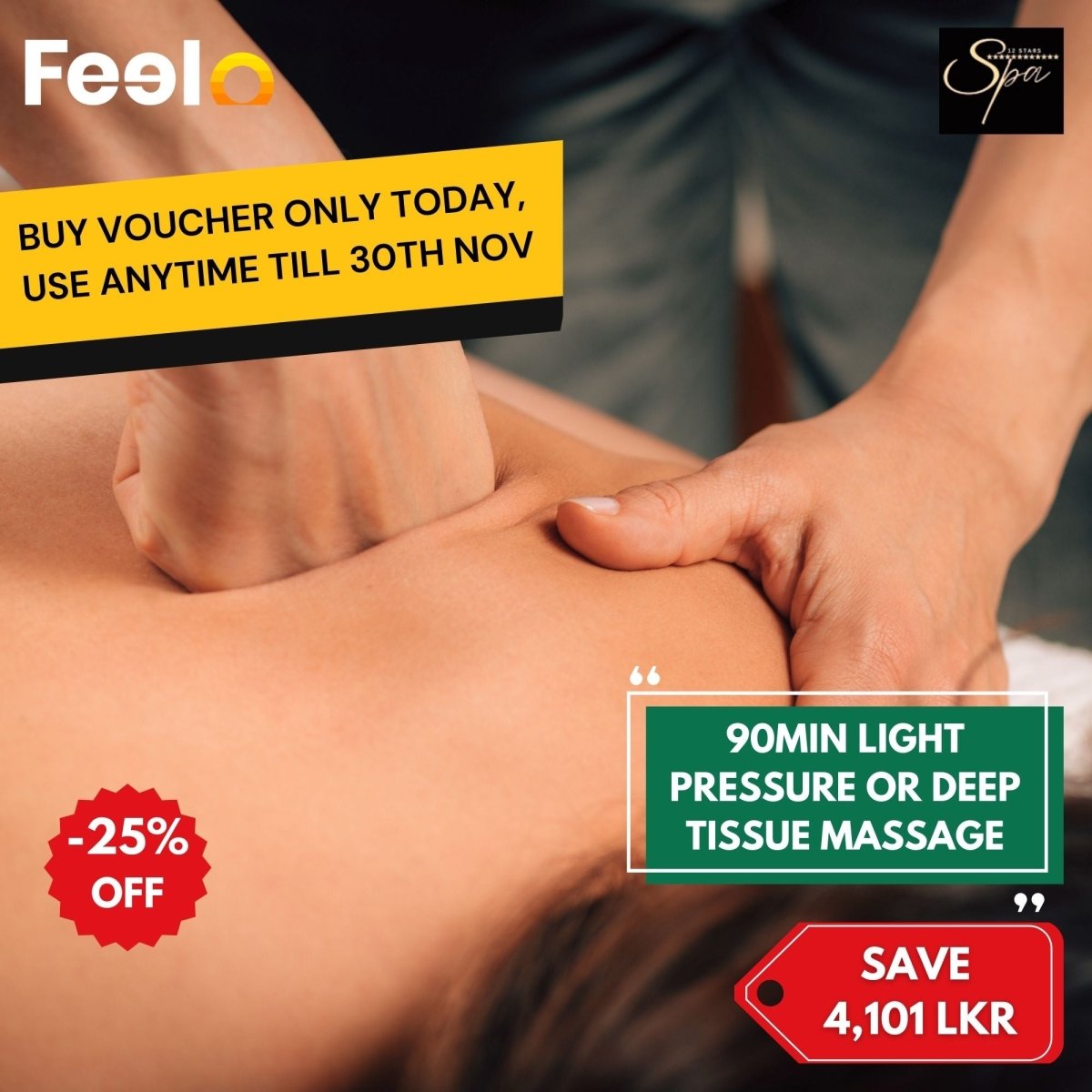 90min Light Pressure or Deep Tissue massage ritual by Foreign Therapist - 12 STARS Spa, Colombo 07 | Feelo
