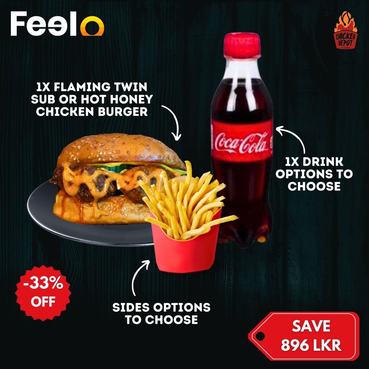 Delicious Twin Sub or Hot Honey Chicken Sandwich with choice of sides and drink - Chicken Depot, Colombo 07 | Feelo
