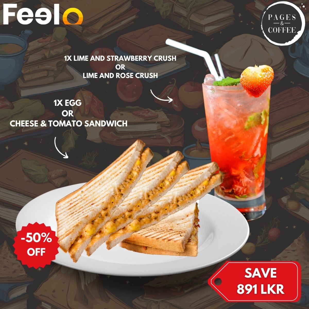 Pages & Sips - 1x Sandwich & 1x Crush Combo at Pages & Coffee - Pages & Coffee, Colombo - 06 | Feelo