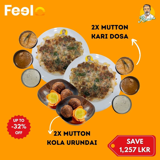 Tiffin: Mutton Curry Dosa + Mutton Kola Urundai for 1 or 2 people - Junior Kuppanna Restaurant, Colombo 04 | Feelo